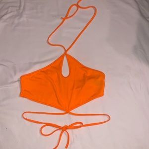 Neón Orange tie back halter top